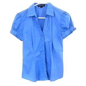 light blue button down top